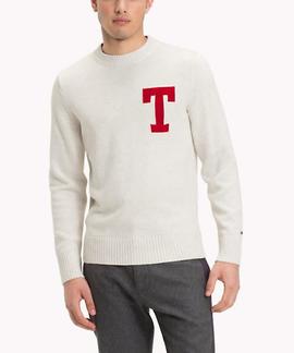 LOGO CNECK SWEATER REGULAR FIT WHISPER WHITE HEAT.