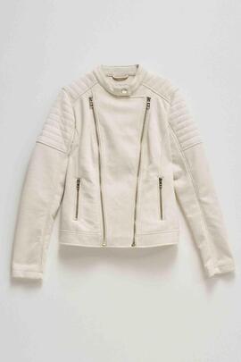 CHAQUETA BIKER DE ANTE SINTÉTICO COLOR CRUDO