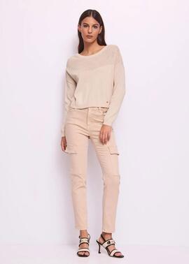 PANTALON VAQUERO CARGO CROPPED BEIGE DEGRADÉ