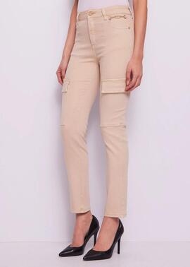 PANTALON VAQUERO CARGO CROPPED BEIGE DEGRADÉ