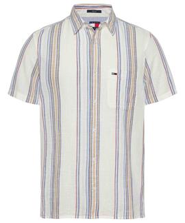 CAMISA MANGA CORTA TEXTURIZADA CRUDO CON RAYAS MULTICOLOR