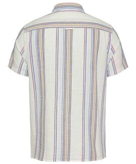 CAMISA MANGA CORTA TEXTURIZADA CRUDO CON RAYAS MULTICOLOR