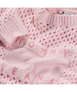 JERSEY CALADO PUNTO CHENILLA ROSA CON BANDERA TOMMY JEANS