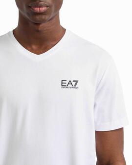 CAMISETA EA7 TRAIN CORE IDENTITY CUELLO PICO BLANCA