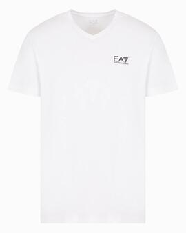 CAMISETA EA7 TRAIN CORE IDENTITY CUELLO PICO BLANCA