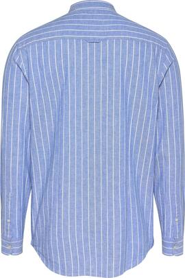 CAMISA DE LINO CUELLO MAO REGULAR FIT RAYAS AZULES