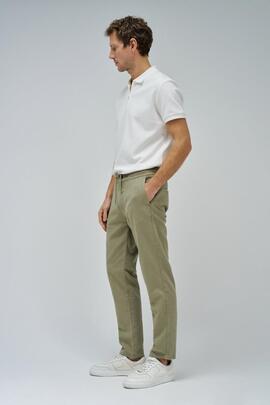 PANTALÓN JOGGER ALGODÓN Y LINO REGULAR FIT VERDE CAQUI