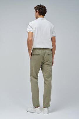 PANTALÓN JOGGER ALGODÓN Y LINO REGULAR FIT VERDE CAQUI