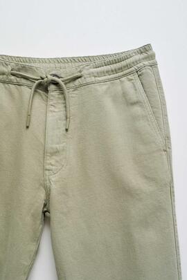 PANTALÓN JOGGER ALGODÓN Y LINO REGULAR FIT VERDE CAQUI