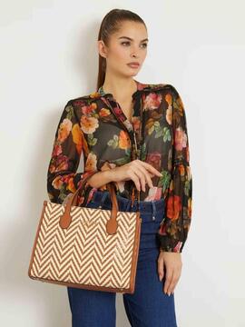 BOLSO DE MANO SILVANA RAFIA MARRÓN Y BEIGE