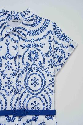 VESTIDO MANGA CORTA CON BORDADOS Y CALADOS