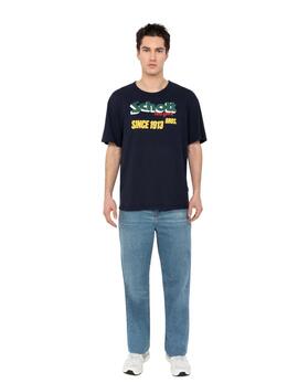 CAMISETA MANGA CORTA RETRO TRAVIS REGULAR FIT AZUL MARINO