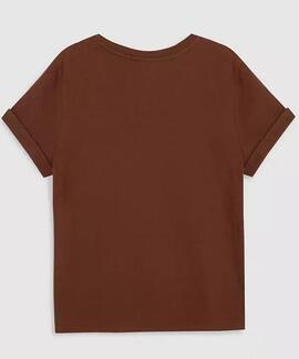 CAMISETA MARGOT CON BOLSO BORDADO FLORAL MARRÓN