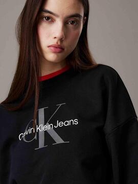 SUDADERA CK FRENCH TERRY RELAXED FIT CON LOGO MONOGRAMA NEGR