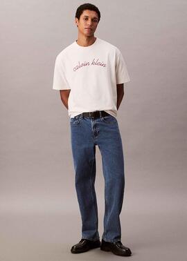 CAMISETA RELAXED FIT COLOR CRUDO CON BORDADO DE CADENETA GRA