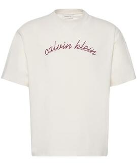 CAMISETA RELAXED FIT COLOR CRUDO CON BORDADO DE CADENETA GRA