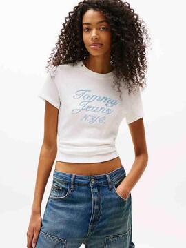 CAMISETA SLIM FIT PUNTO GOFRADO BLANCO CON BORDADO