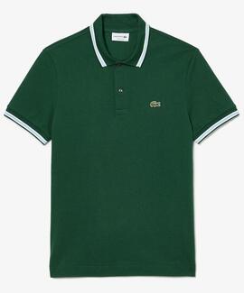 POLO LACOSTE REGULAR FIT 132 VERDE CON RIBETES DECORATIVOS