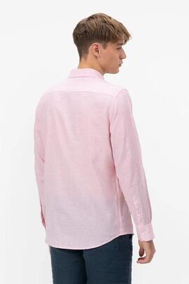 CAMISA CUELLO ITALIANO CON LINO ROSA CLARO
