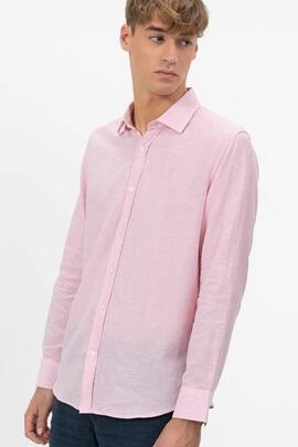 CAMISA CUELLO ITALIANO CON LINO ROSA CLARO