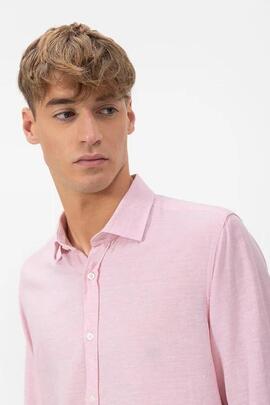 CAMISA CUELLO ITALIANO CON LINO ROSA CLARO