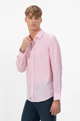 CAMISA CUELLO ITALIANO CON LINO ROSA CLARO