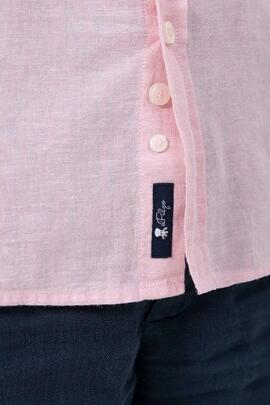 CAMISA CUELLO ITALIANO CON LINO ROSA CLARO