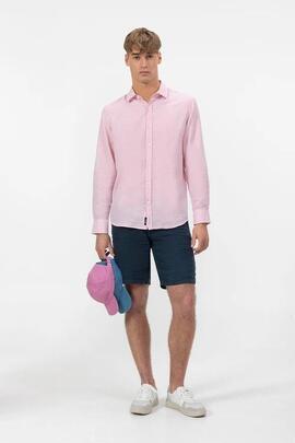 CAMISA CUELLO ITALIANO CON LINO ROSA CLARO