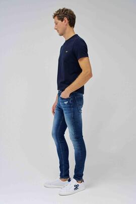 PANTALÓN VAQUERO SKINNY FIT MEDIUM RISE DENIM AZUL CON ROTOS