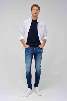 PANTALÓN VAQUERO SKINNY FIT MEDIUM RISE DENIM AZUL CON ROTOS