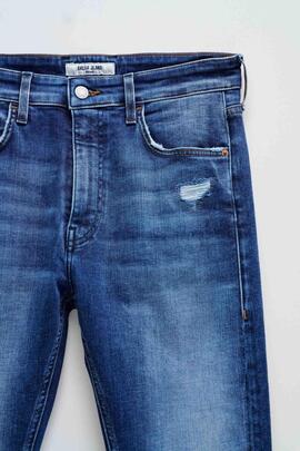 PANTALÓN VAQUERO SKINNY FIT MEDIUM RISE DENIM AZUL CON ROTOS