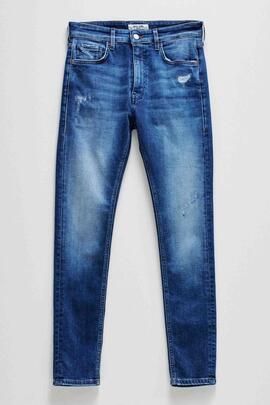 PANTALÓN VAQUERO SKINNY FIT MEDIUM RISE DENIM AZUL CON ROTOS