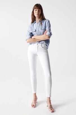 PANTALÓN VAQUERO SECRET SKINNY FIT HIGH RISE PUSH IN BLANCO