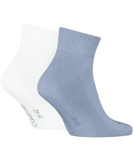 CALCETINES CK MEN QUARTER 2 PAIR MONOGRAM AZUL Y BLANCO