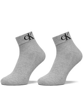 CALCETINES CK MEN QUARTER 2 PAIR MONOGRAM GRIS