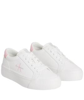 ZAPATILLAS CK VULCANIZADAS BLANCAS CON MONOGRAMA ROSA