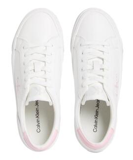 ZAPATILLAS CK VULCANIZADAS BLANCAS CON MONOGRAMA ROSA