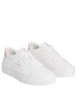 ZAPATILLAS CK VULCANIZADAS BLANCAS CON MONOGRAMA ROSA