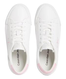 ZAPATILLAS CK VULCANIZADAS BLANCAS CON MONOGRAMA ROSA
