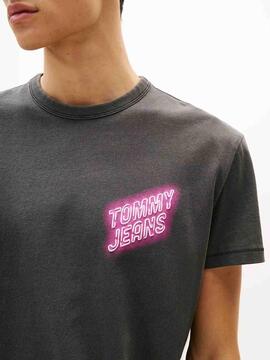 CAMISETA REGULAR FIT LOGOTIPO EFECTO NEON NEGRO FADE OUT