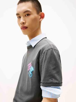 CAMISETA REGULAR FIT LOGOTIPO EFECTO NEON NEGRO FADE OUT