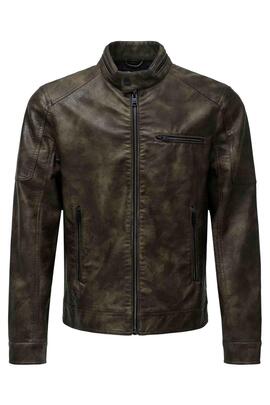 CAZADORA BIKER DE ECOPIEL MARRÓN