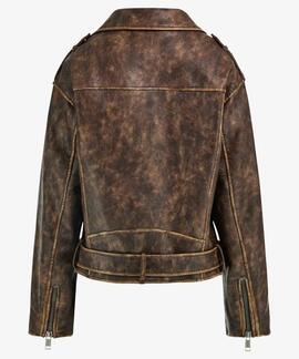 CAZADORA DE ECOPIEL CHARLENE OVERSIZE BIKER MARRÓN