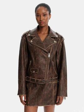 CAZADORA DE ECOPIEL CHARLENE OVERSIZE BIKER MARRÓN