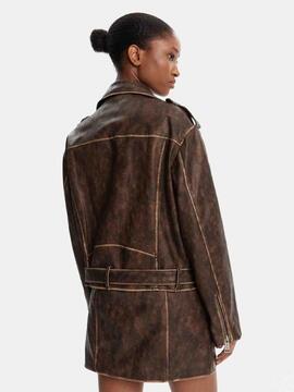 CAZADORA DE ECOPIEL CHARLENE OVERSIZE BIKER MARRÓN