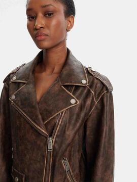 CAZADORA DE ECOPIEL CHARLENE OVERSIZE BIKER MARRÓN