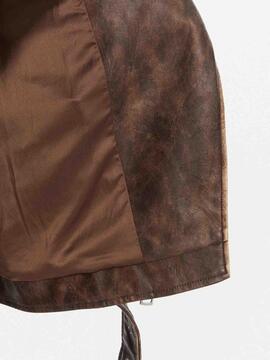 CAZADORA DE ECOPIEL CHARLENE OVERSIZE BIKER MARRÓN