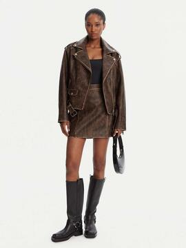CAZADORA DE ECOPIEL CHARLENE OVERSIZE BIKER MARRÓN