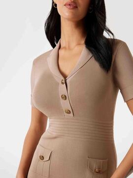 VESTIDO MINI FELECITY DE PUNTO CEÑIDO BEIGE