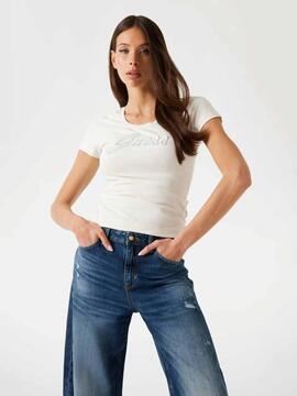 CAMISETA SLIM FIT CON LOGOTIPO BORDADO BEIGE